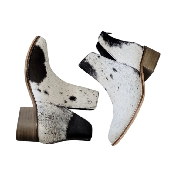 Myra Bag Womens Black Brown and White Cow Skin Leather Ankle Bootie Size 7 - Picture 3 of 8